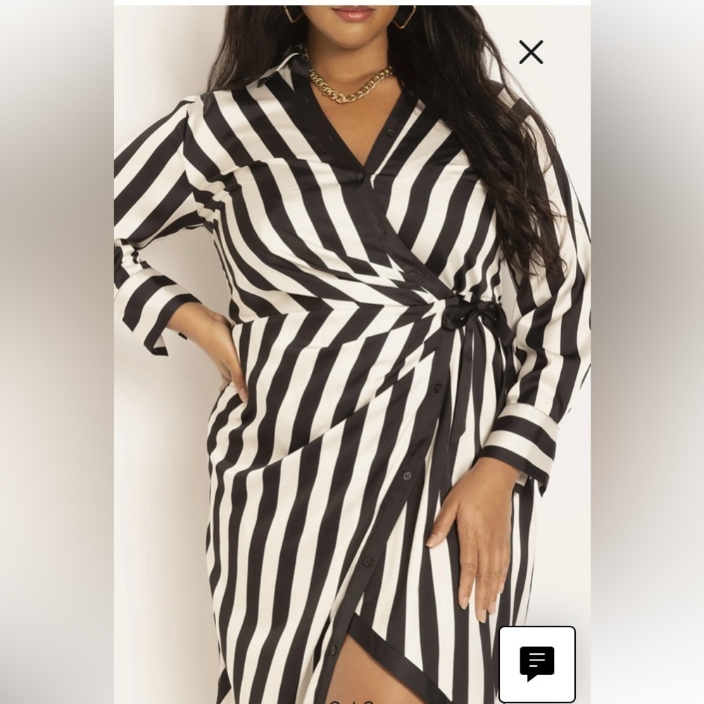 Eloquii NWT Full Sleeve True Wrap Dress Asymmetrical Black White Sz 22 Bold - Picture 14 of 16